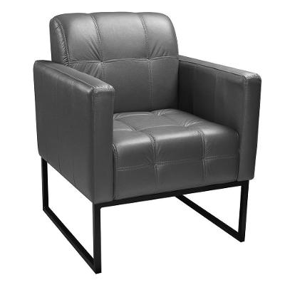 Poltrona Decorativa Base Metal Bia Couro Cinza - Arte Sala