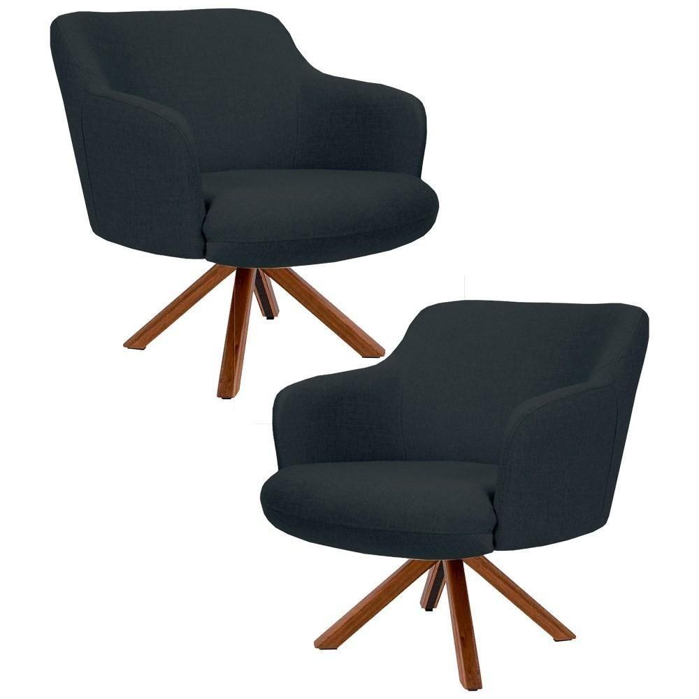 Kit 2 Poltronas Giratórias Base Madeira C-465 Chumbo - 1