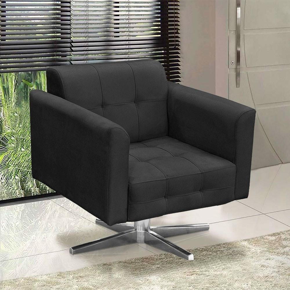 Kit 2 Poltronas Base Cromada Giratória Ana Preto - 5