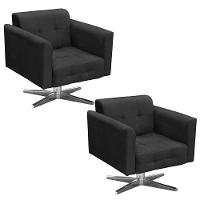 Kit 2 Poltronas Base Cromada Giratória Ana Preto - 1