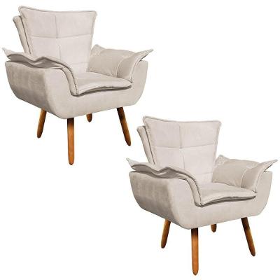 Kit 2 Poltronas Decorativas Opla Suede Bege Pés Palito Ibiza