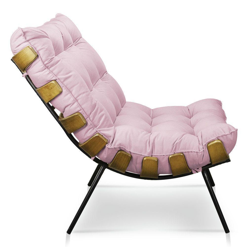 Kit Poltrona Costela Com Puff Para Sala Suede Rosa Bebê - 5