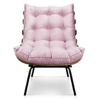 Kit Poltrona Costela Com Puff Para Sala Suede Rosa Bebê - 2