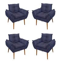 Kit 04 Cadeiras Poltronas De Luxo Opala Sala, Quarto Cor:azul Marinho - 1