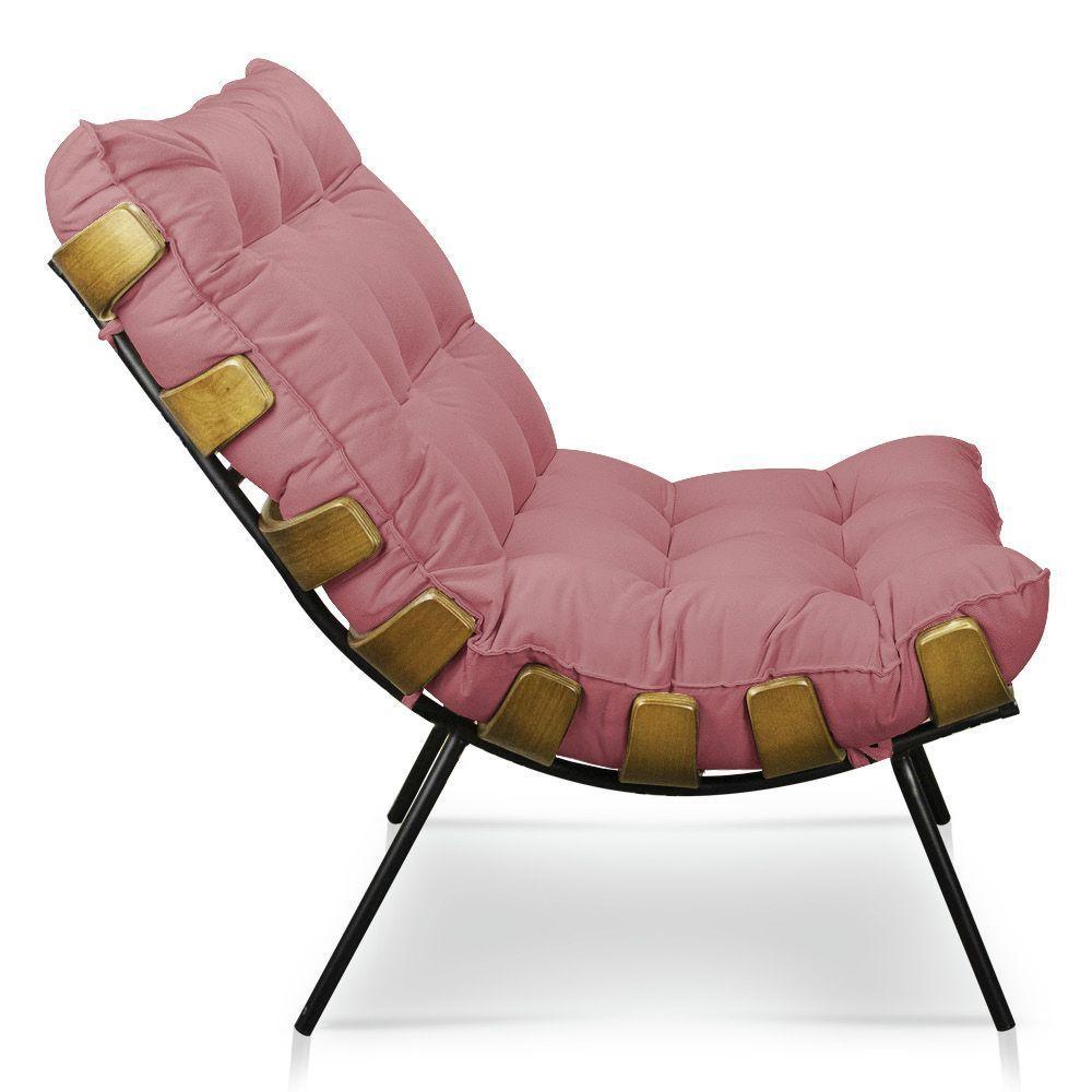 Kit Poltrona Costela Com Puff Para Sala Suede Rose - 2