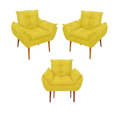 Kit 03 Poltronas Opala Confortável Sala, Quarto Escritorio Cor:amarelo