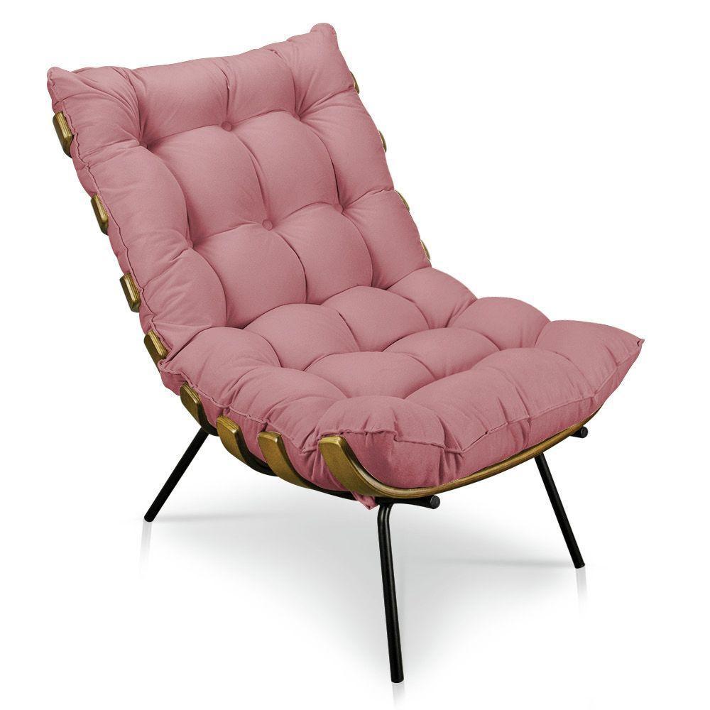 Kit Poltrona Costela Com Puff Para Sala Veludo Rose - 3