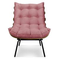 Kit Poltrona Costela Com Puff Para Sala Veludo Rose - 2