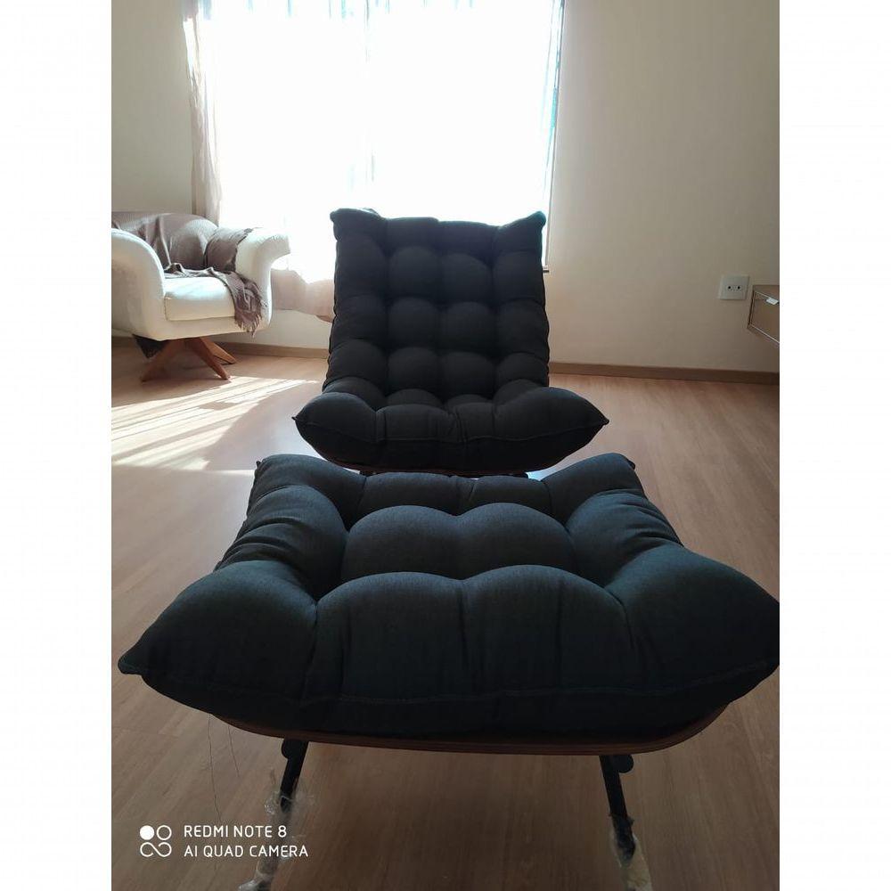 Kit Poltrona Costela Com Puff Para Sala Linho Grafite - 3