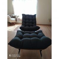 Kit Poltrona Costela Com Puff Para Sala Linho Grafite - 3