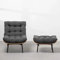 Kit Poltrona Costela Com Puff Para Sala Linho Grafite - 5