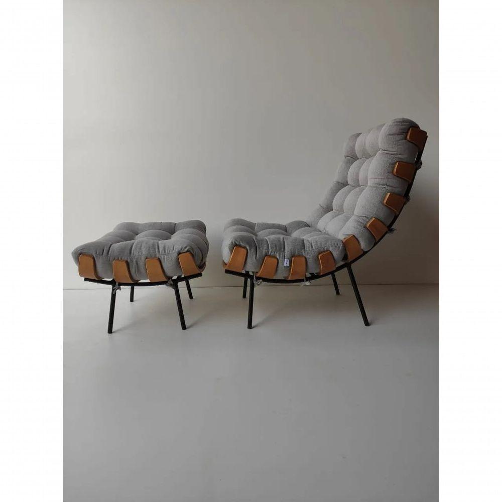 Kit Poltrona Costela Com Puff Para Sala Linho Cinza - 5