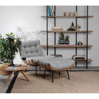 Kit Poltrona Costela Com Puff Para Sala Linho Cinza - 18