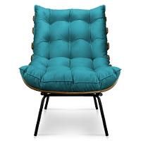 Kit Poltrona Costela Com Puff Para Sala Suede Azul Turquesa