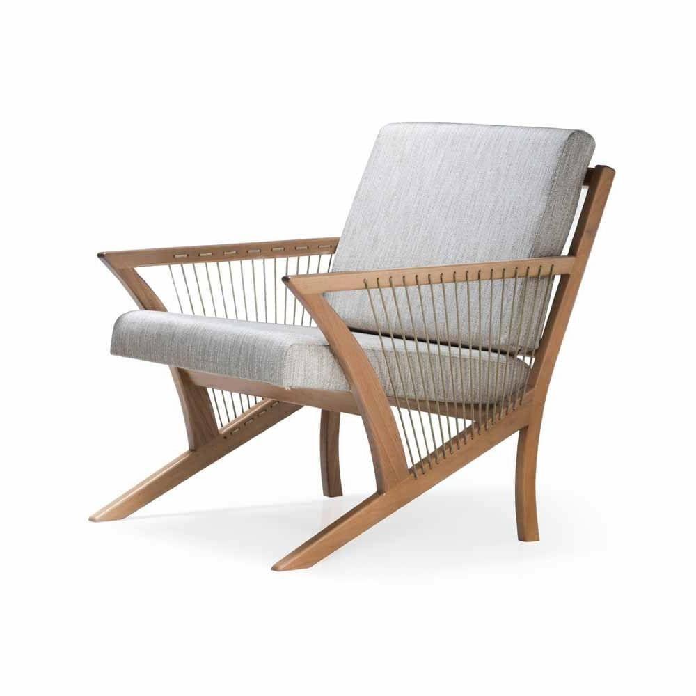 Poltrona Com Braço Muá Algodão Cinza Madeira Cedro Corda Redonda Poliéster Rami - 1