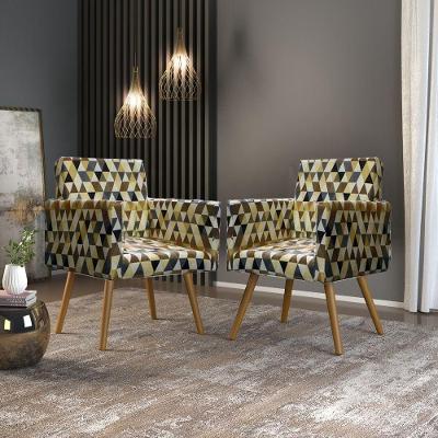 Kit 3 Poltronas Decorativas Nina Sala Estampada Suede Multicolorido Balaqui Decor