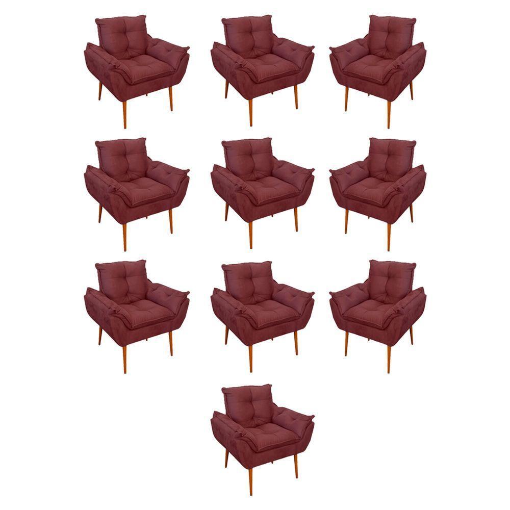 Kit 10 Poltronas Opala Sala Quarto Recepção Salão Suede Cor:marsala - 1
