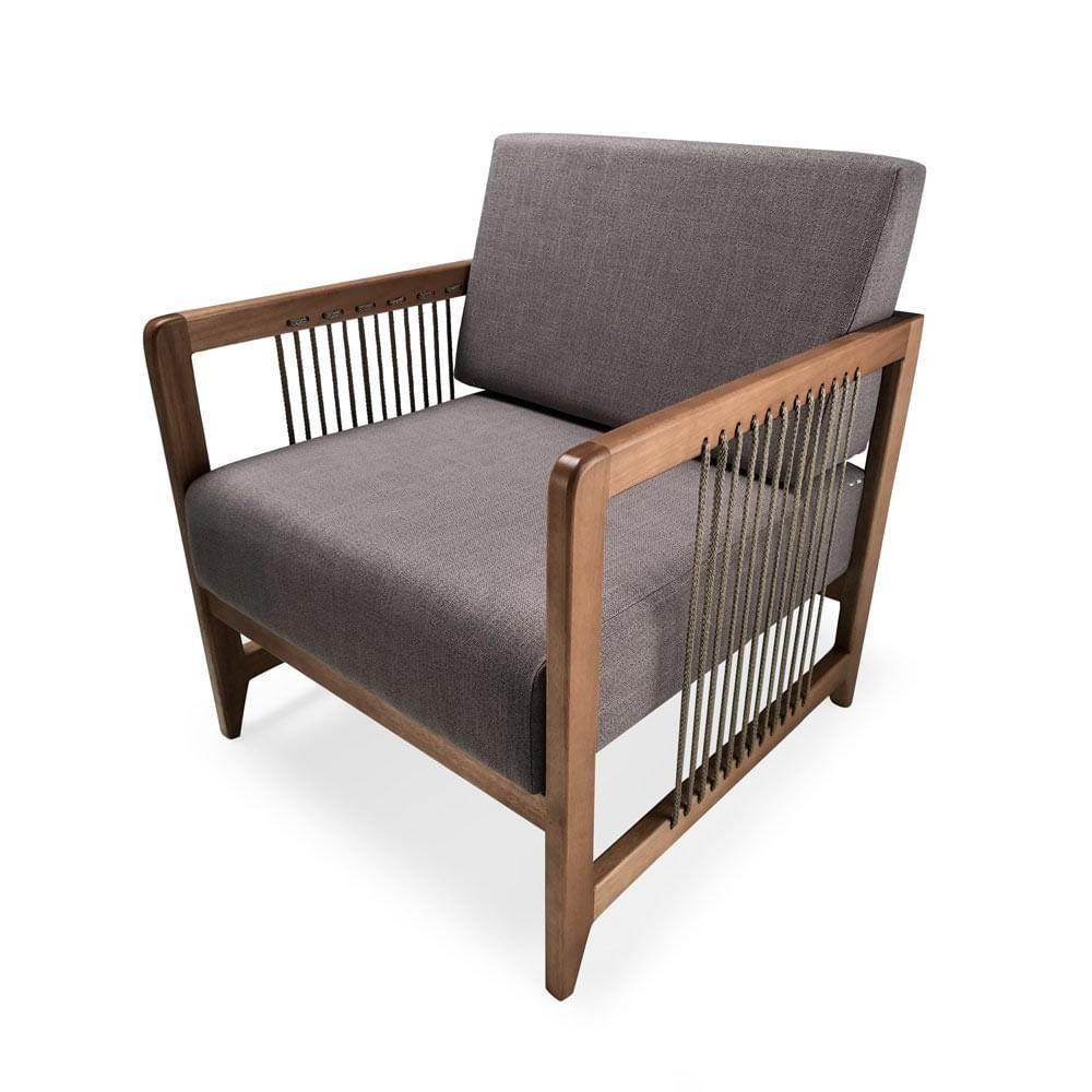 Poltrona Com Braço Lene Algodão Marrom Madeira Cedro Corda Plana Poliéster Castor - 1