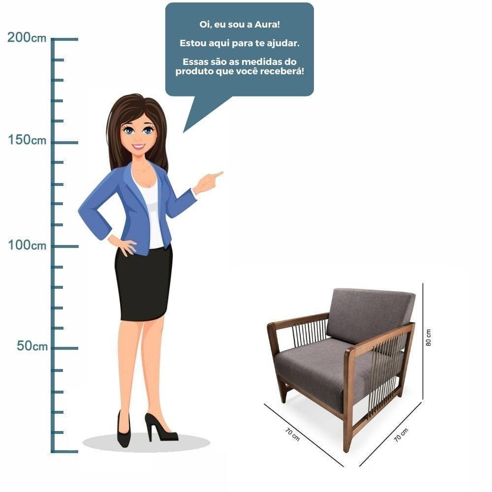 Poltrona Com Braço Lene Algodão Marrom Madeira Cedro Corda Plana Poliéster Castor - 2