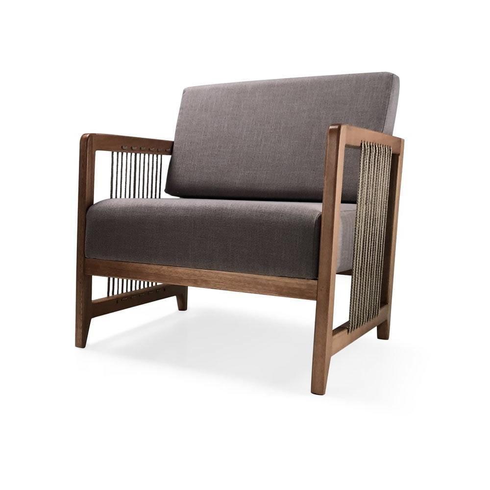 Poltrona Com Braço Lene Algodão Marrom Madeira Cedro Corda Plana Poliéster Castor - 4