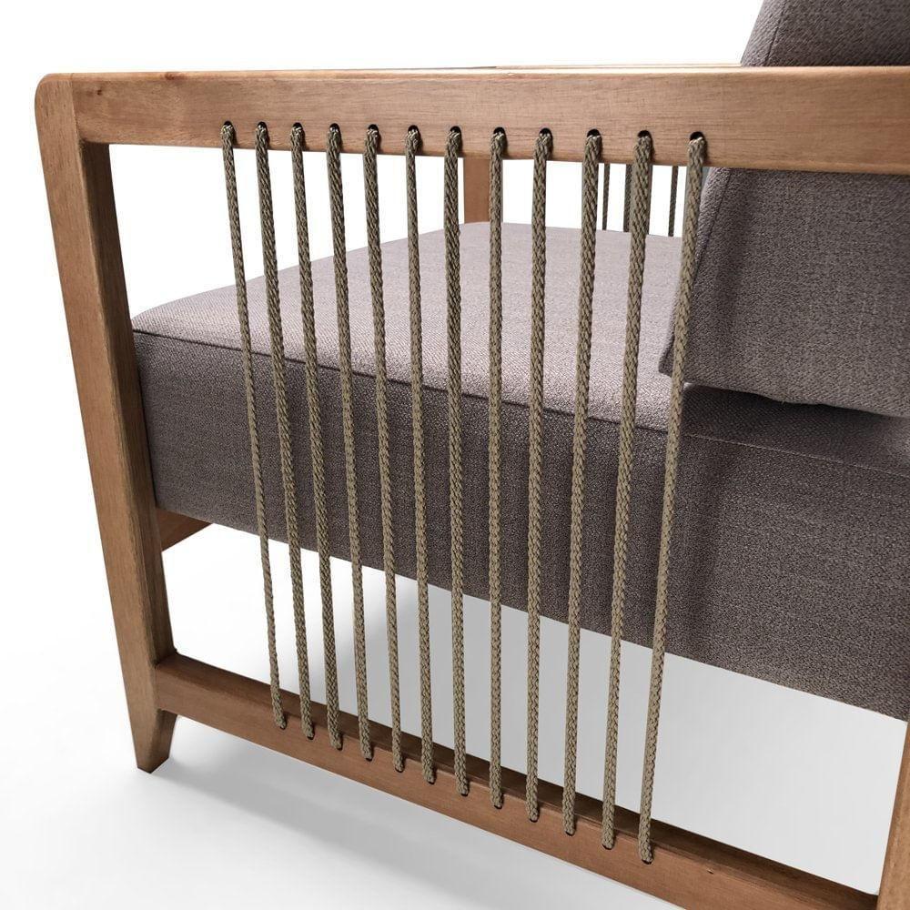 Poltrona Com Braço Lene Algodão Marrom Madeira Cedro Corda Plana Poliéster Castor - 5