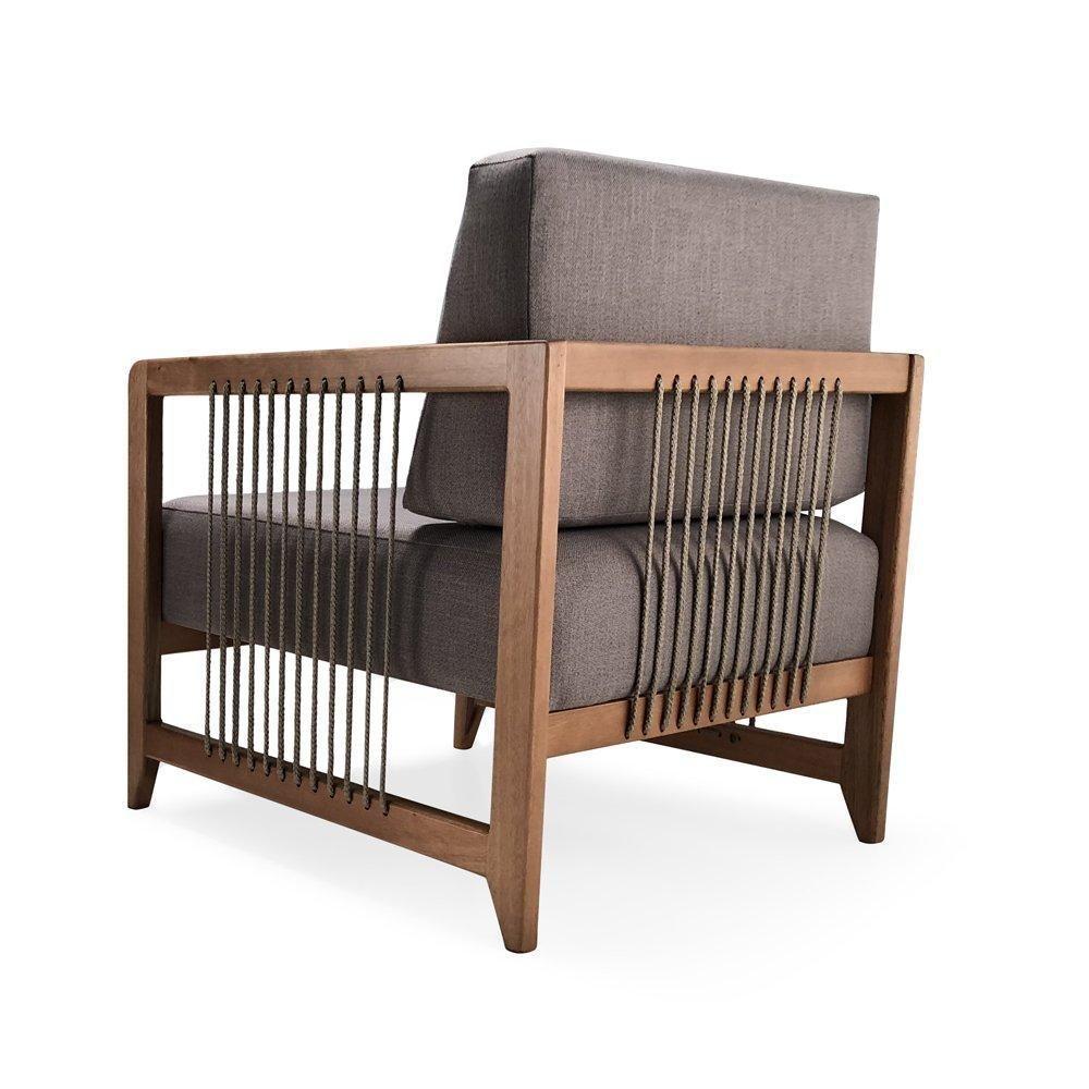 Poltrona Com Braço Lene Algodão Marrom Madeira Cedro Corda Plana Poliéster Castor - 10