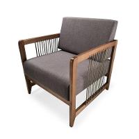 Poltrona Com Braço Lene Algodão Marrom Madeira Cedro Corda Plana Poliéster Castor - 1