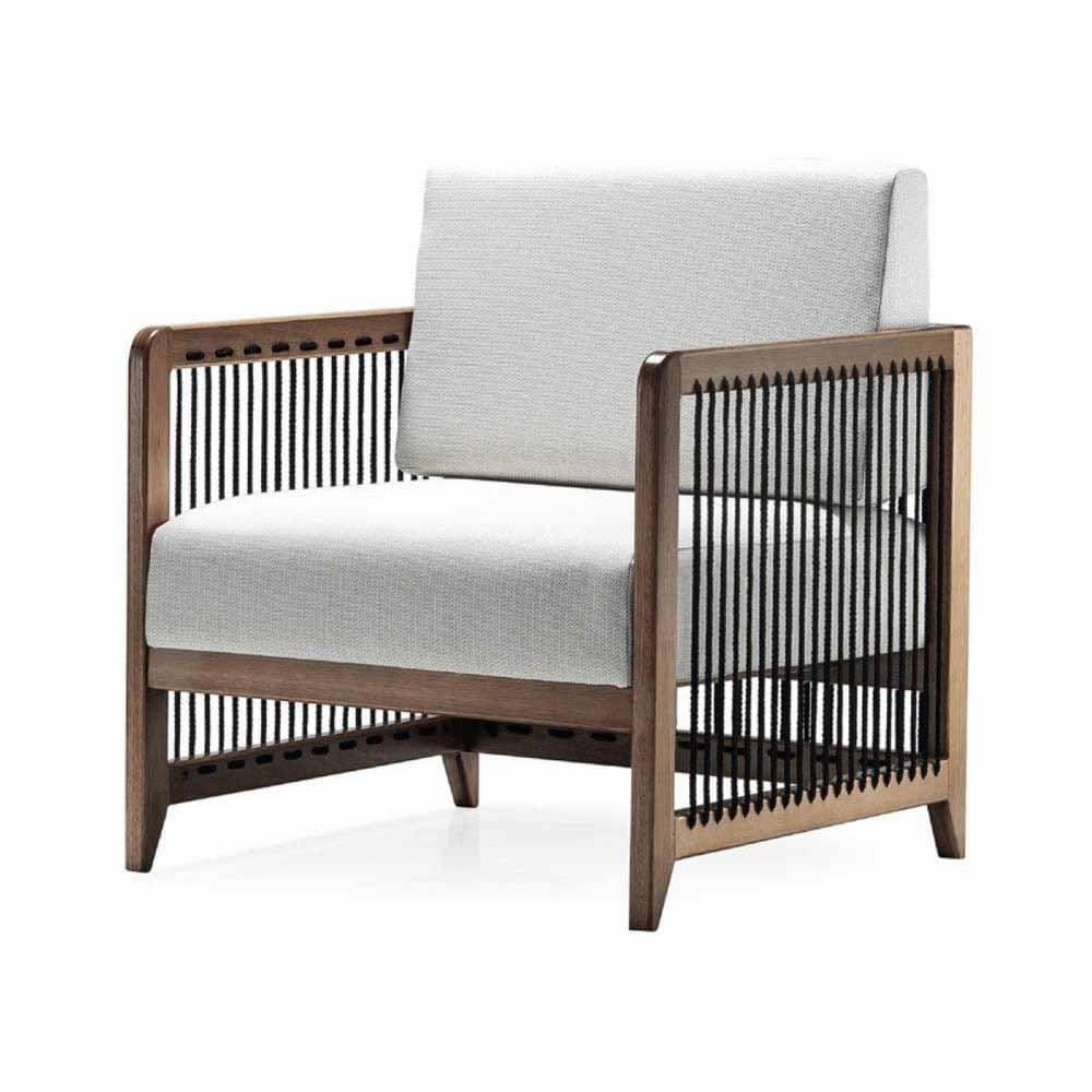 Poltrona Com Braço Luck Algodão Impermeável Branco Madeira Cedro Corda Plana Poliéster Preta - 1