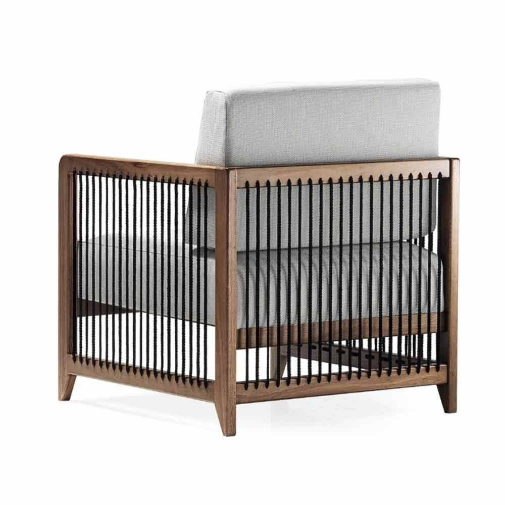 Poltrona Com Braço Luck Algodão Impermeável Branco Madeira Cedro Corda Plana Poliéster Preta - 6