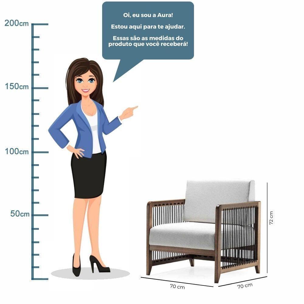 Poltrona Com Braço Luck Algodão Impermeável Branco Madeira Cedro Corda Plana Poliéster Preta - 7