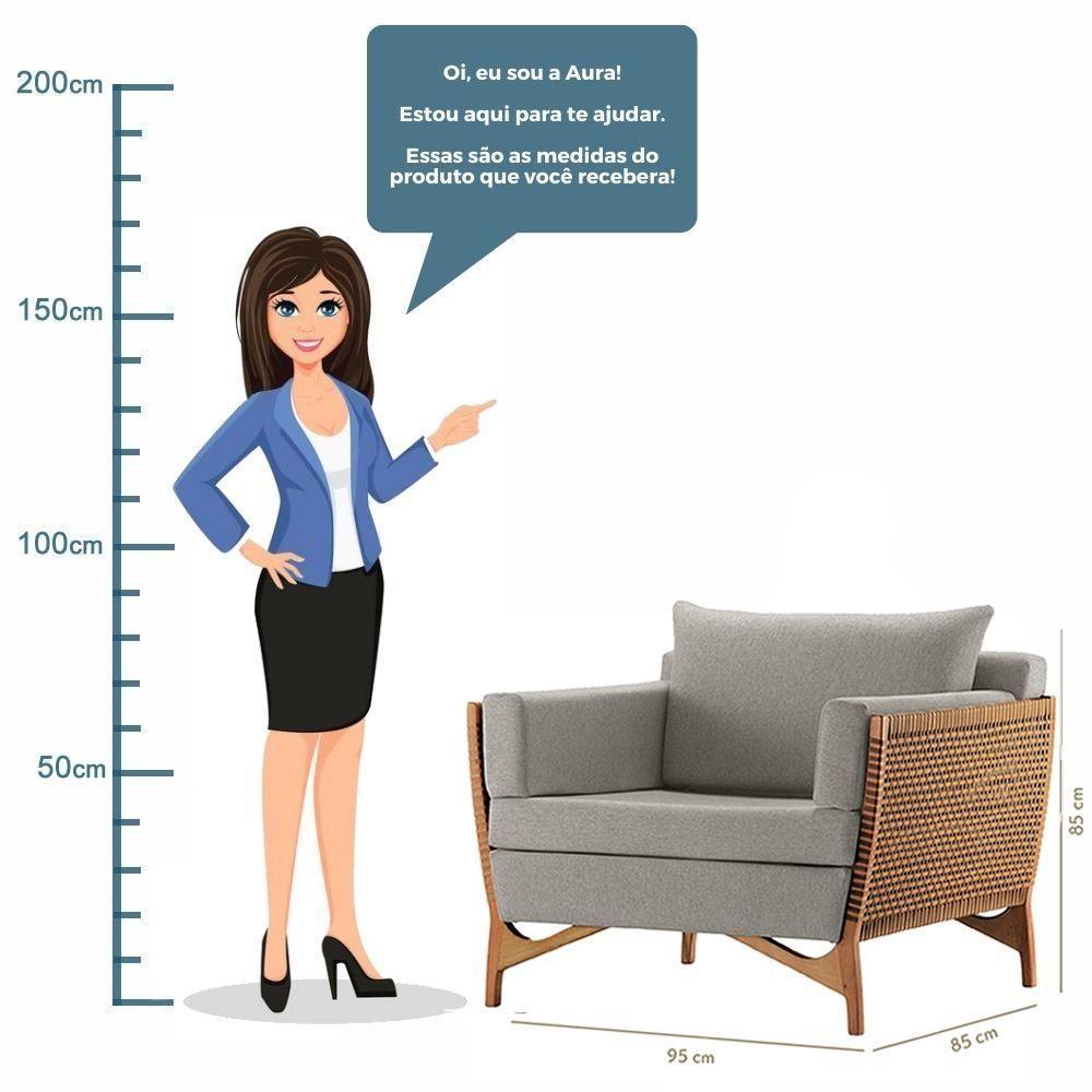 Poltrona Com Braço Cutiê Linho Cinza Madeira Cedro Corda Fita Poliéster - 7