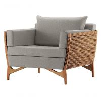 Poltrona Com Braço Cutiê Linho Cinza Madeira Cedro Corda Fita Poliéster - 1