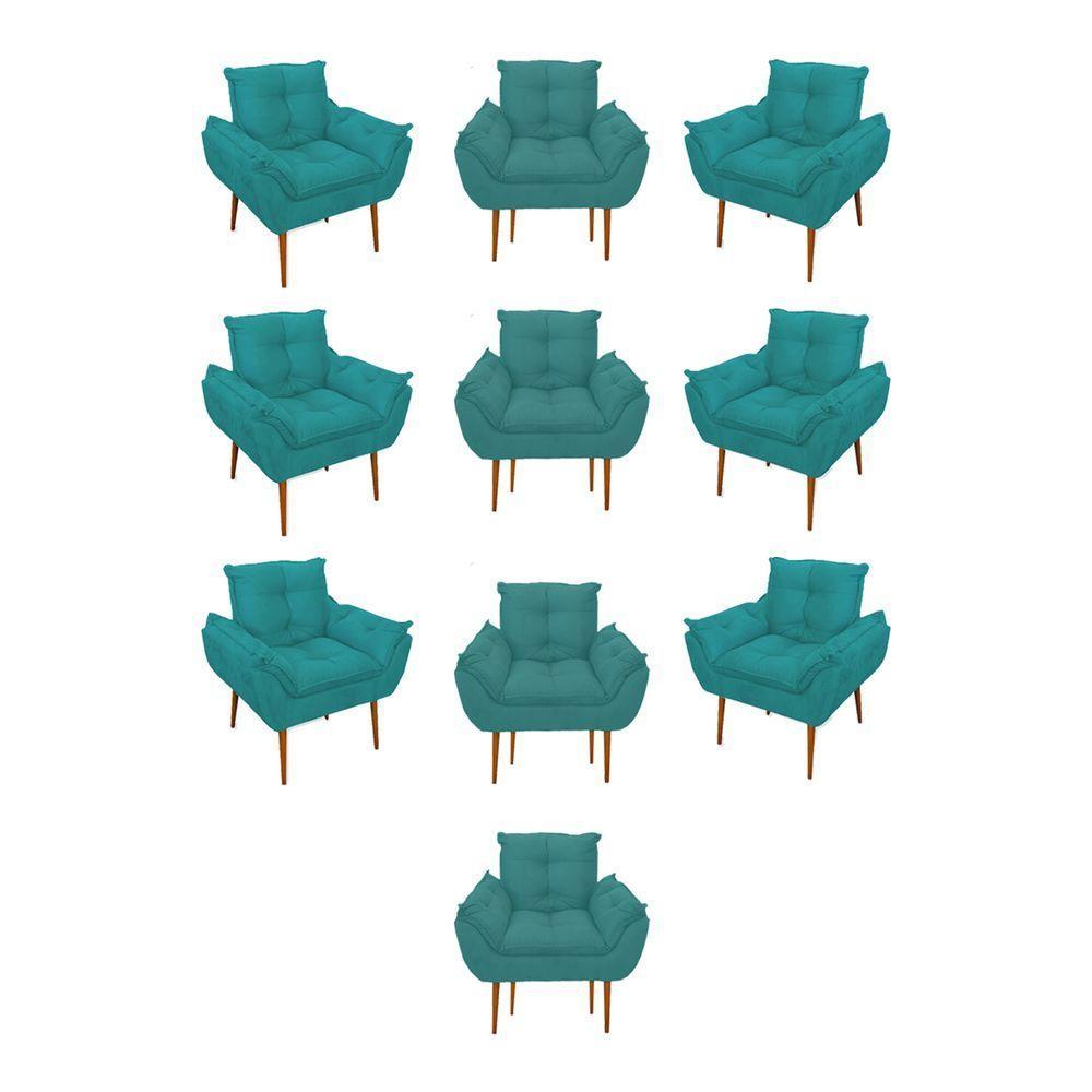 Kit 10 Poltronas Opala Sala Quarto Recepção Salão Suede Cor:azul Turquesa - 1