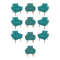 Kit 10 Poltronas Opala Sala Quarto Recepção Salão Suede Cor:azul Turquesa - 1