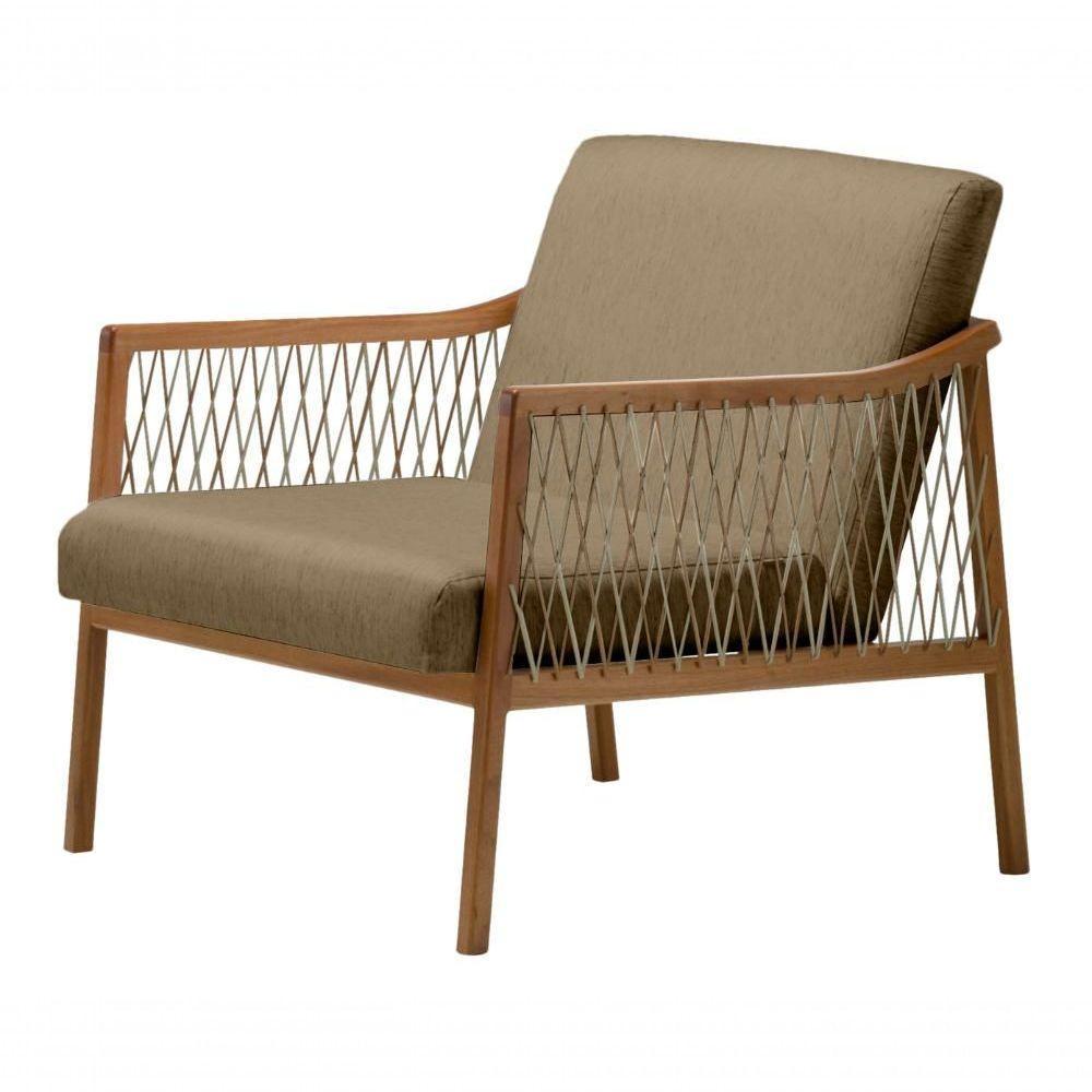 Poltrona Com Braço Acaé Algodão Impermeável Marrom Madeira Cedro Corda Náutica Chata Poliéster Rami - 1