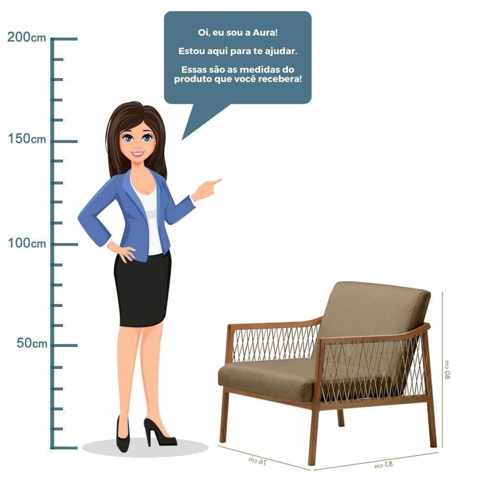 Poltrona Com Braço Acaé Algodão Impermeável Marrom Madeira Cedro Corda Náutica Chata Poliéster Rami - 6