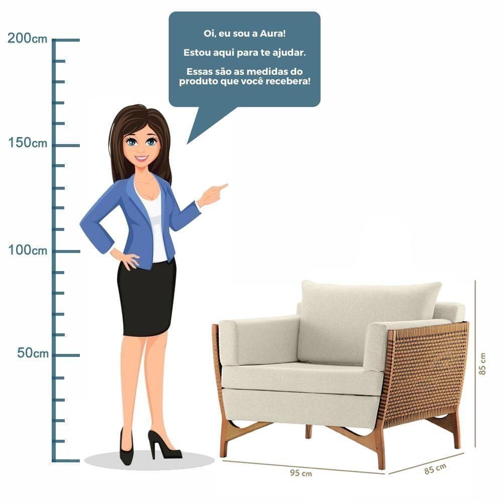 Poltrona Com Braço Cutiê Linho Bege Madeira Cedro Corda Fita Poliéster - 5
