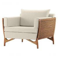 Poltrona Com Braço Cutiê Linho Bege Madeira Cedro Corda Fita Poliéster - 1