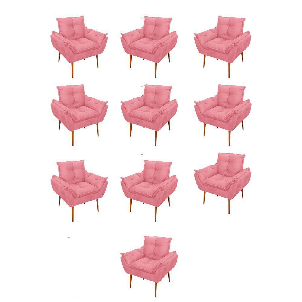 Kit 10 Poltronas Opala Sala Quarto Recepção Salão Suede Cor:rosa - 1