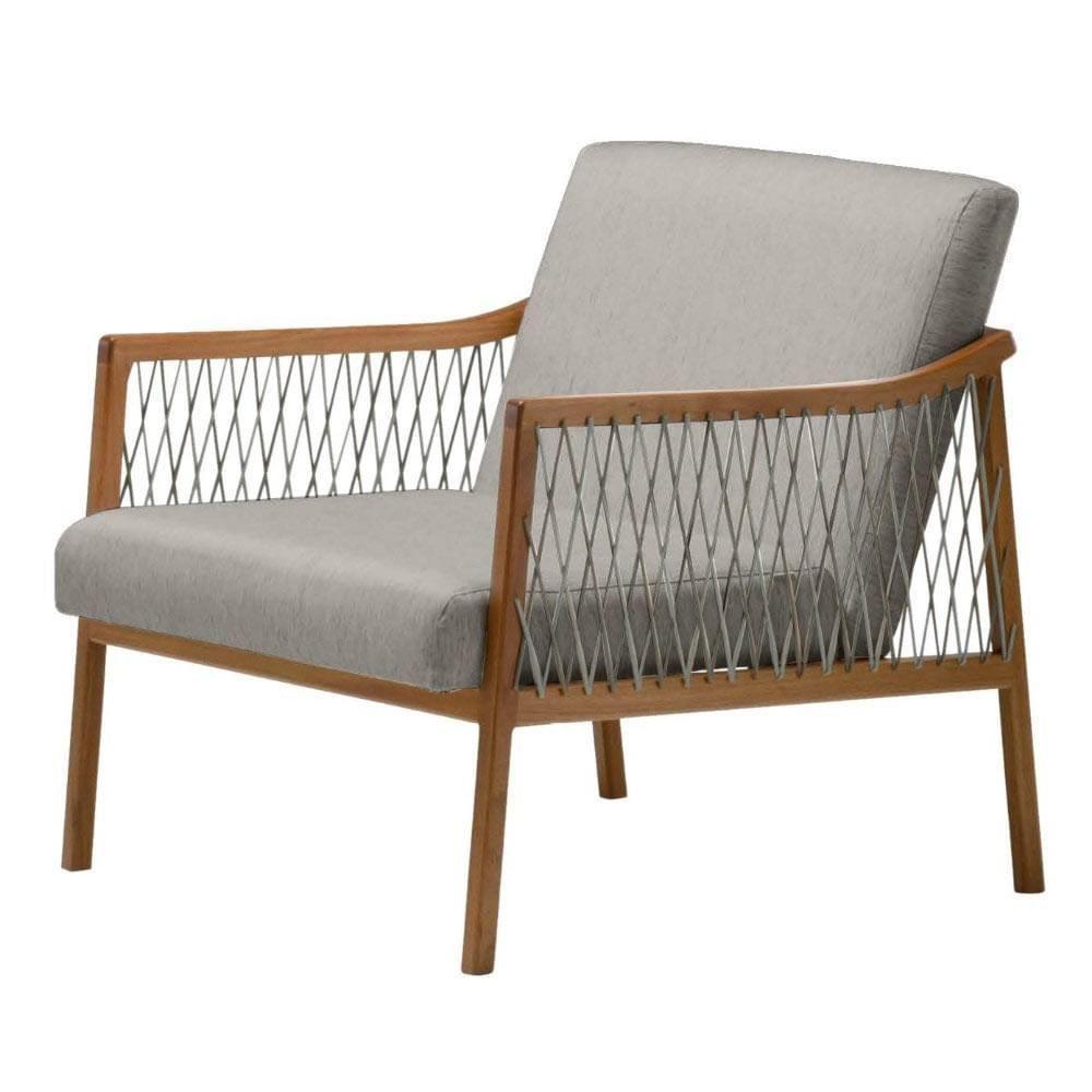 Poltrona Com Braço Acaé Linho Cinza Madeira Cedro Corda Náutica Chata Poliéster Rami - 1