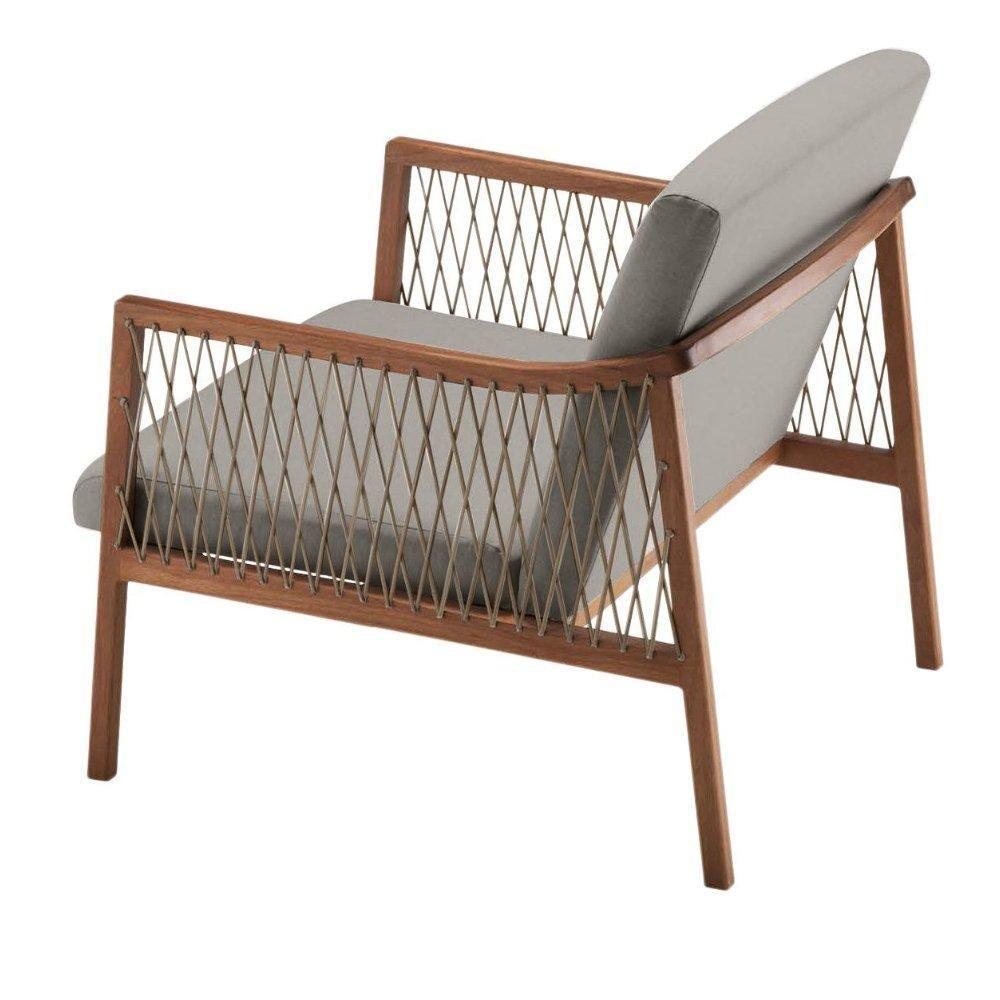 Poltrona Com Braço Acaé Linho Cinza Madeira Cedro Corda Náutica Chata Poliéster Rami - 7