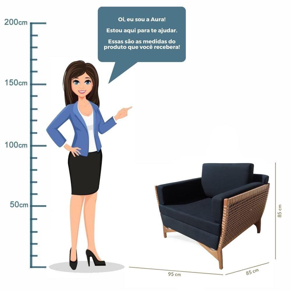 Poltrona Com Braço Cutiê Algodão Impermeável Azul Madeira Cedro Corda Fita Poliéster - 10