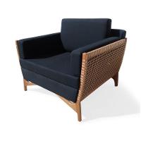 Poltrona Com Braço Cutiê Algodão Impermeável Azul Madeira Cedro Corda Fita Poliéster - 1