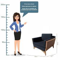 Poltrona Com Braço Cutiê Algodão Impermeável Azul Madeira Cedro Corda Fita Poliéster - 20