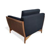 Poltrona Com Braço Cutiê Algodão Impermeável Azul Madeira Cedro Corda Fita Poliéster - 23