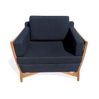 Poltrona Com Braço Cutiê Algodão Impermeável Azul Madeira Cedro Corda Fita Poliéster - 24