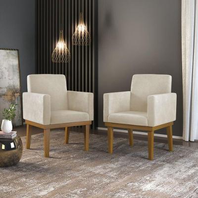 Kit 02 Poltronas Decorativas Nina Reforçadas Suede Bege Balaqui Decor