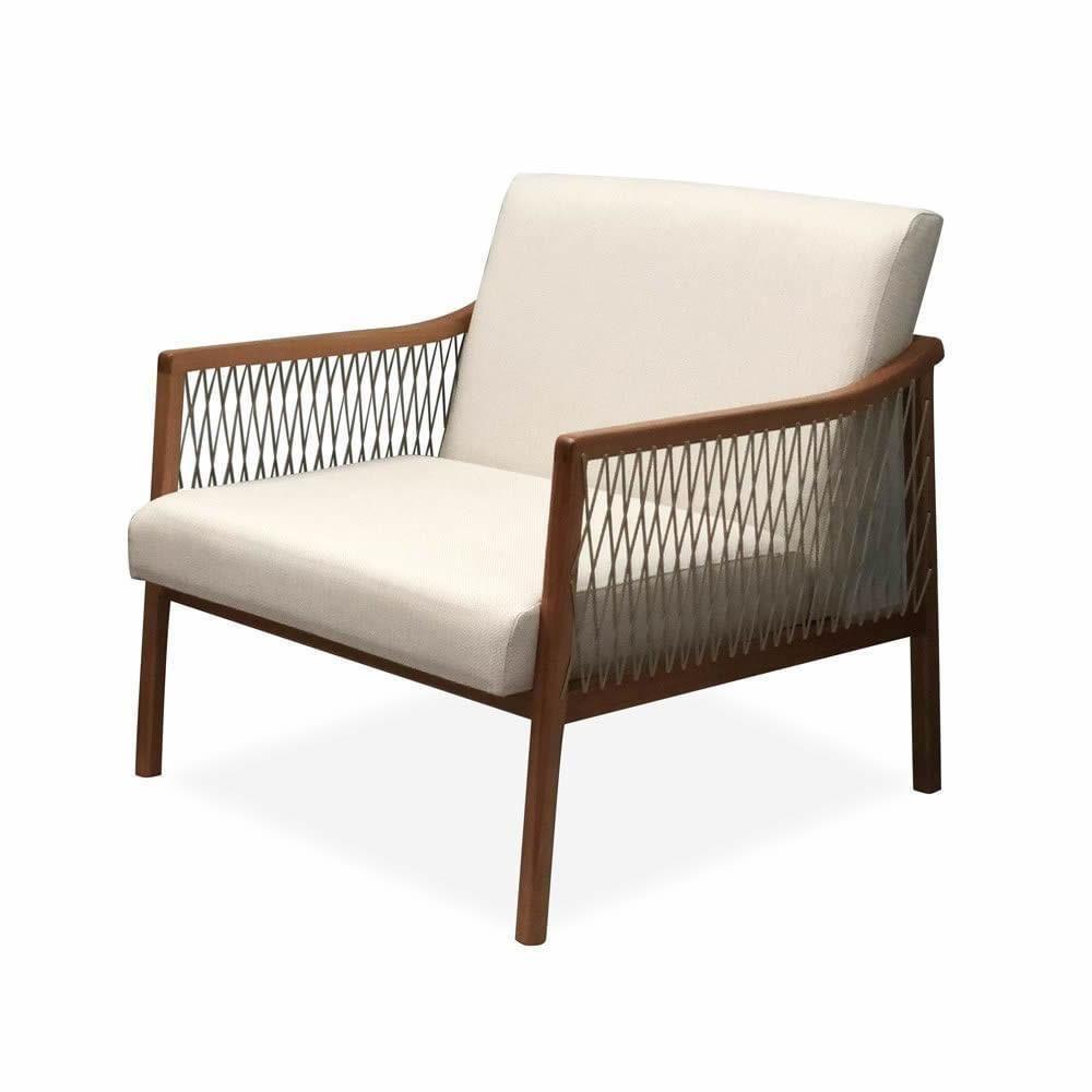 Poltrona Com Braço Acaé Linho Bege Madeira Cedro Corda Náutica Chata Poliéster Rami - 1