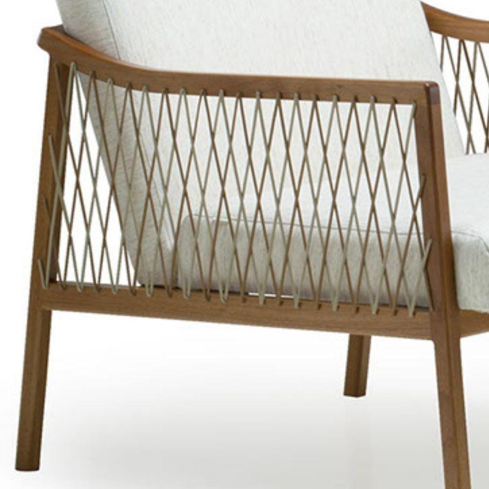Poltrona Com Braço Acaé Linho Bege Madeira Cedro Corda Náutica Chata Poliéster Rami - 5