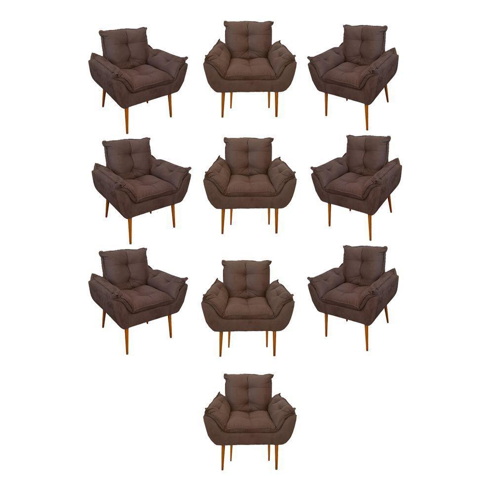 Kit 10 Poltronas Opala Sala Quarto Recepção Salão Suede Cor:marrom - 1